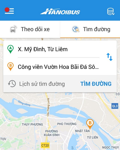 Tìm đường bằng ứng dụng Timbus.vn