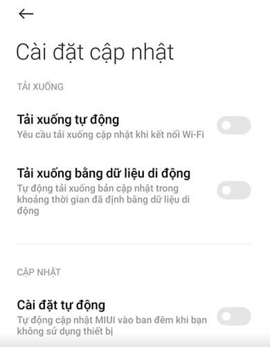 Cài đặt cập nhật điện thoại xiaomi