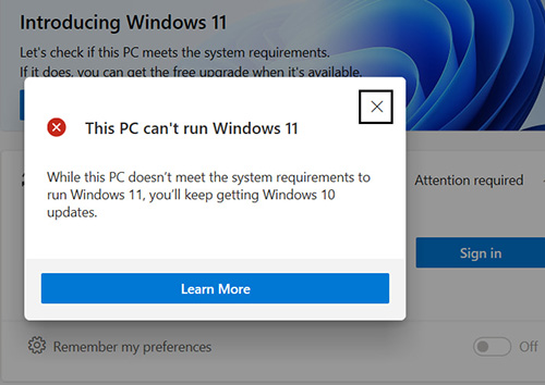 PC can't run Windows 11