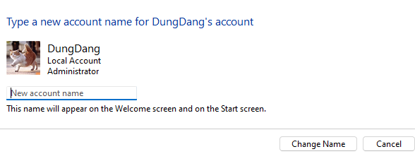 Thay đổi tên user trên windows 11