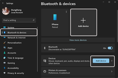 Cài đặt Bluetooth trên Windows 11