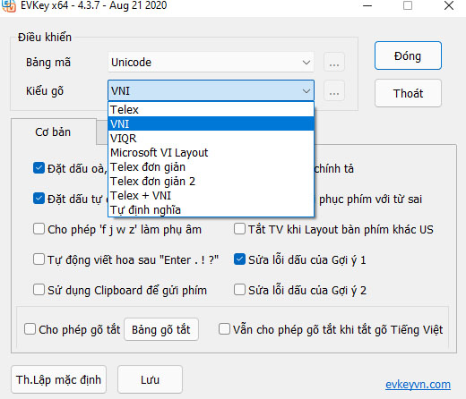 chuyển đổi kiểu gõ trên EVkey
