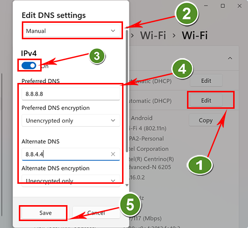 Thay đổi DNS trong setting