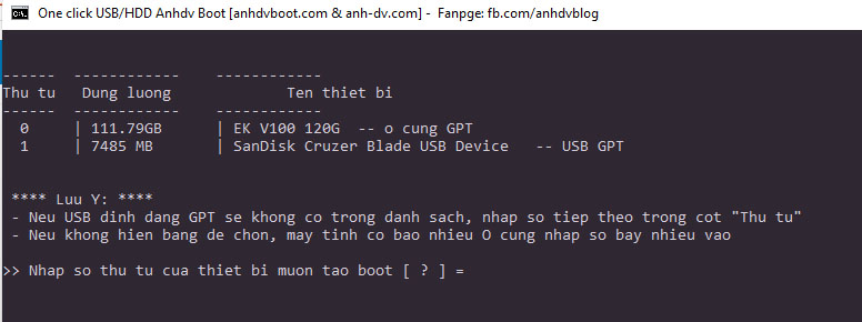 Chọn tạo usb boot