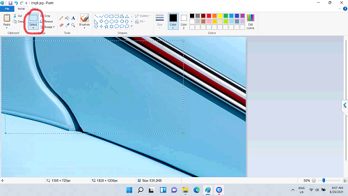 Công cụ Select trong phần mềm Paint trong Windows 11