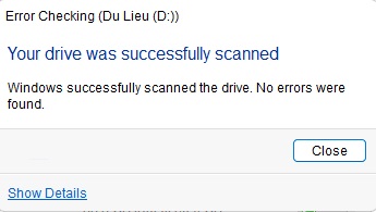 Kiểm tra lỗi ổ đĩa thành công