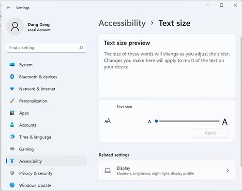 Thay đổi cỡ chữ trên Windows 11: Một trong những tính năng mới đáng chú ý trên Windows 11 là khả năng thay đổi cỡ chữ. Điều chỉnh cỡ chữ trên Windows 11 giúp bạn tối ưu hóa trải nghiệm sử dụng của mình. Hệ thống điều hành mới của Microsoft được thiết kế để tăng cường tính linh hoạt, giúp bạn thể hiện phong cách cá nhân của mình.