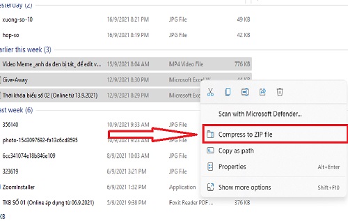 nén file zip đơn giản trên win 11