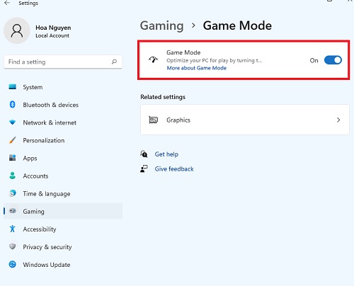 bật chế độ game mode cho windows 11