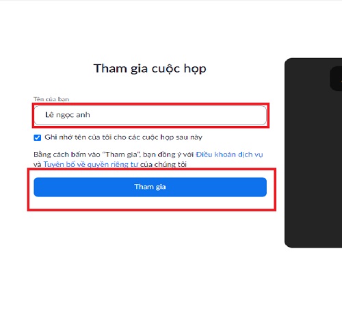 Nhập tên để tham gia cuộc học online