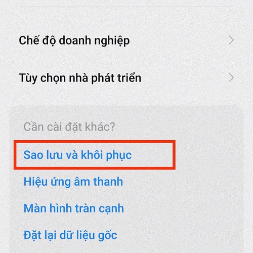 sao lưu và khôi phục trên điện thoại xiaomi