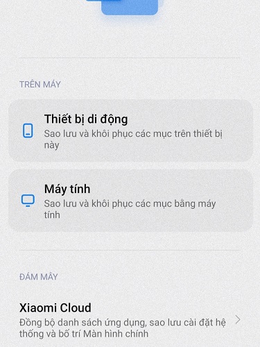 sao lưu Xiaomi cloud 