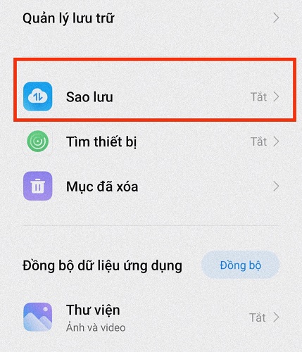 bật sao lưu mi cloud 