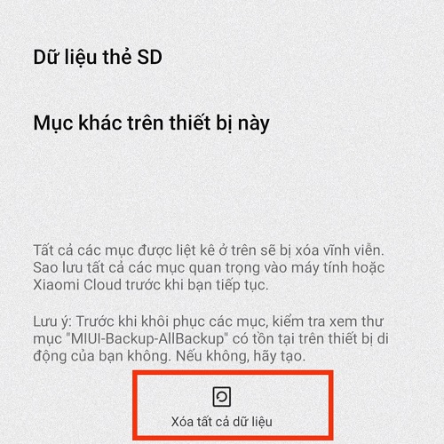 xóa tất cả dữ liệu điện thoại xiaomi