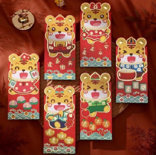 bao lì xì đỏ in hình chú hổ dễ thương