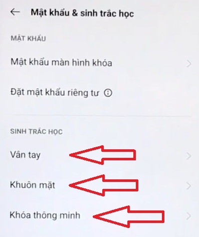 cài vân tay và khuôn mặt 