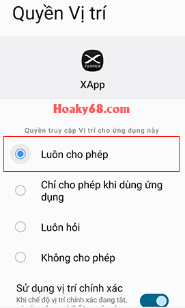 Luôn cho phép truy cập vào vị trí Fuji film X-App