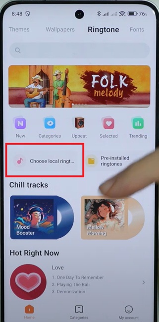 Chọn nhạc chuông có trong máy địa phương Xiaomi